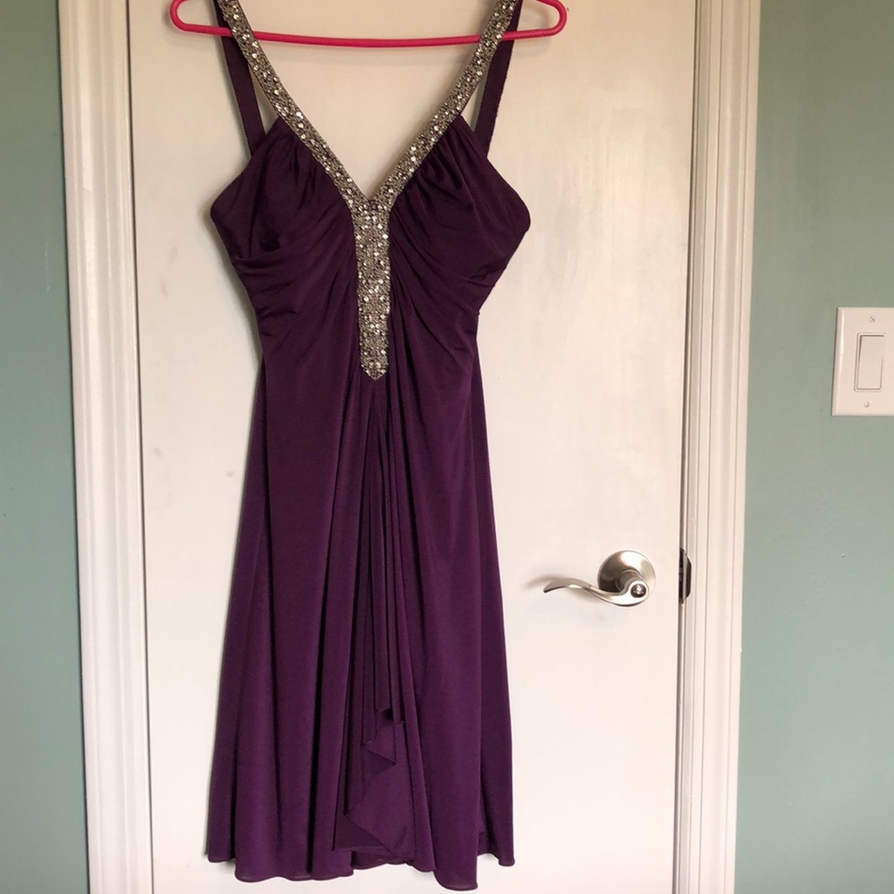 Purple sequins neckline dress